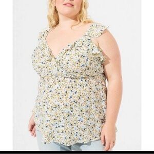 Torrid Floral Sleeveless Blouse in Cream and Blue Women Size 4X Casual Vacay